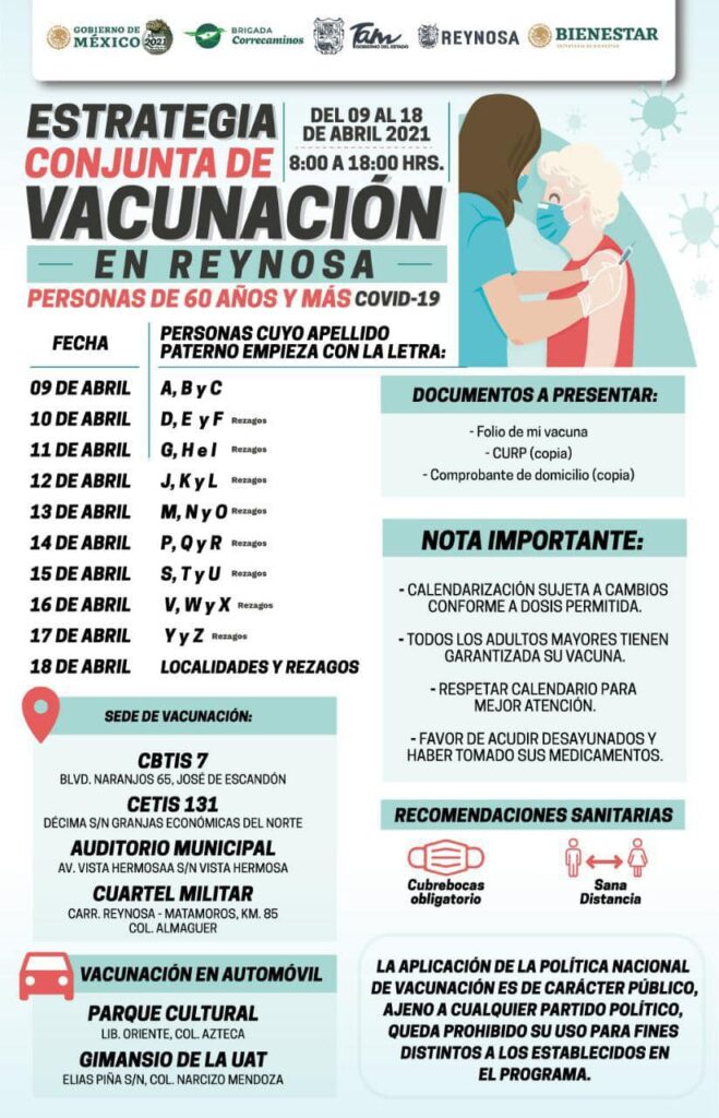 inicia campaña de vacunación en Reynosa Tamaulipas.
